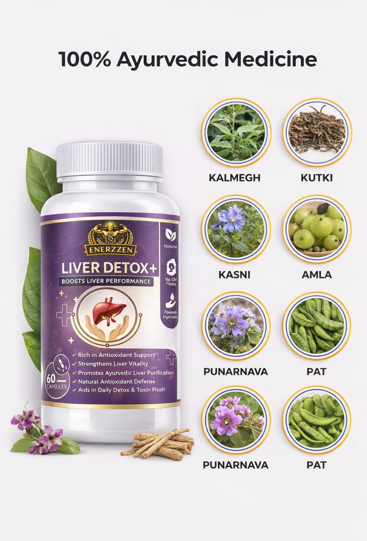 Enerzzen Liver Detox – 60 Count | Ayurvedic Cleanse for Fatty Liver, Detox & Toxin Removal